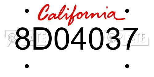 8D04037 California License Plate