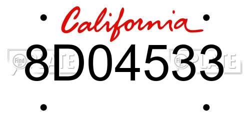 8D04533 California License Plate
