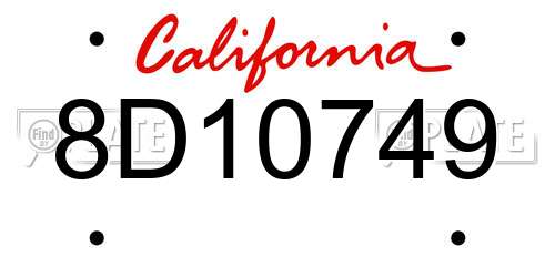 8D10749 California License Plate