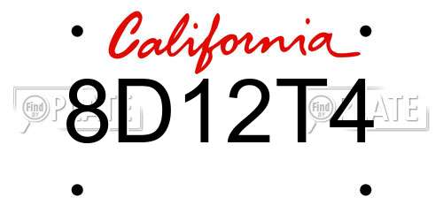 8D12T4 California License Plate