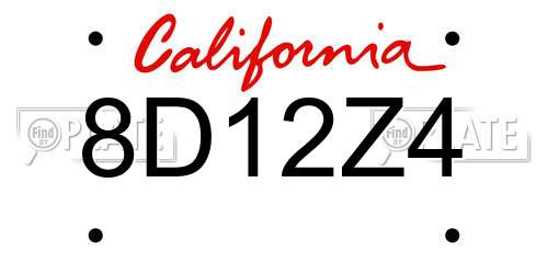 8D12Z4 California License Plate