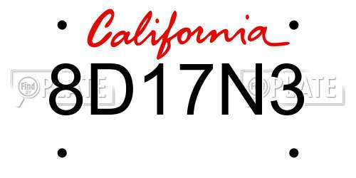 8D17N3 California License Plate