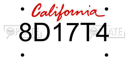 8D17T4 California License Plate