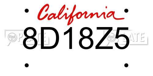 8D18Z5 California License Plate