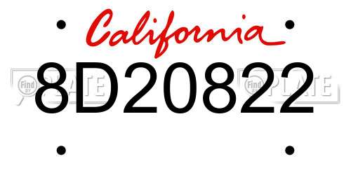 8D20822 California License Plate