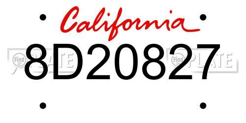 8D20827 California License Plate