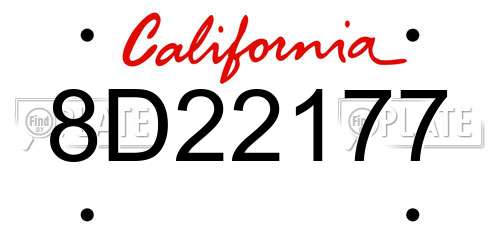 8D22177 California License Plate