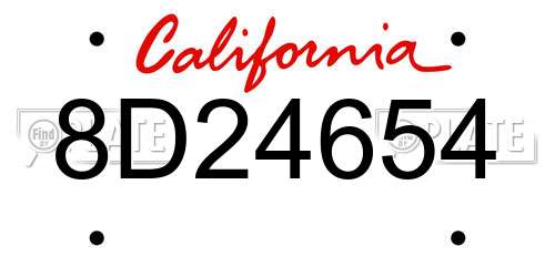 8D24654 California License Plate