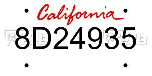 8D24935 California License Plate