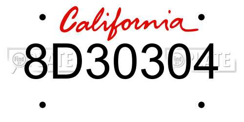 8D30304 California License Plate