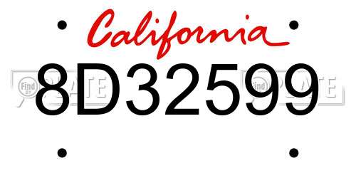 8D32599 California License Plate
