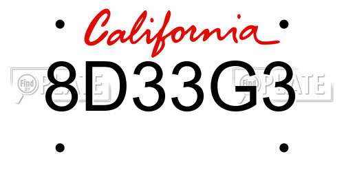 8D33G3 California License Plate