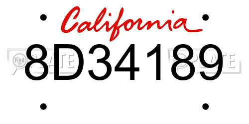 8D34189 California License Plate