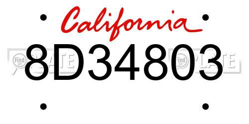8D34803 California License Plate