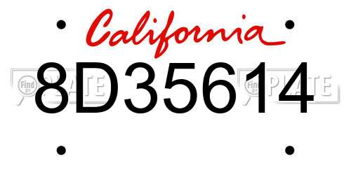 8D35614 California License Plate