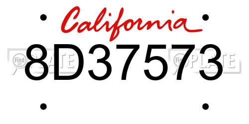 8D37573 California License Plate