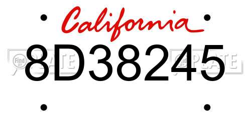 8D38245 California License Plate