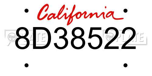 8D38522 California License Plate