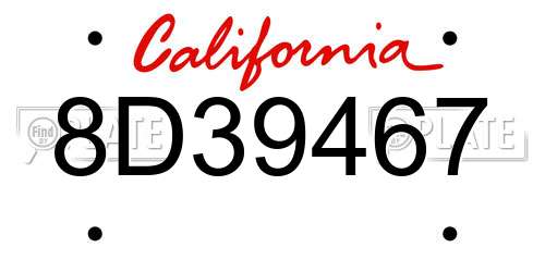 8D39467 California License Plate