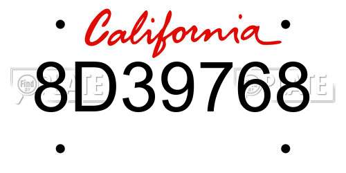 8D39768 California License Plate