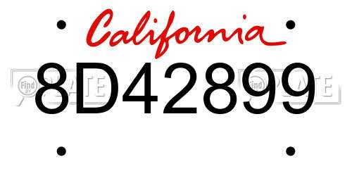 8D42899 California License Plate