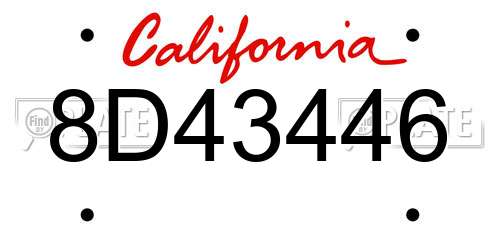 8D43446 California License Plate