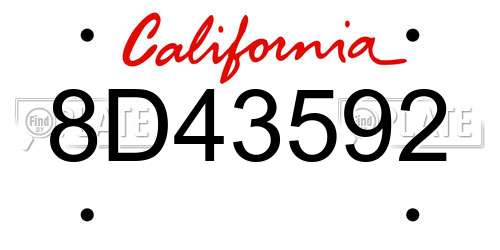 8D43592 California License Plate