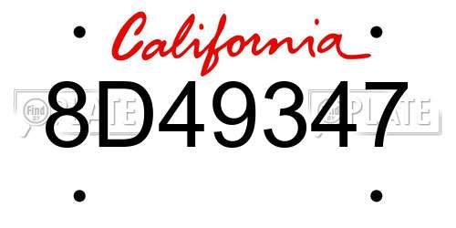 8D49347 California License Plate