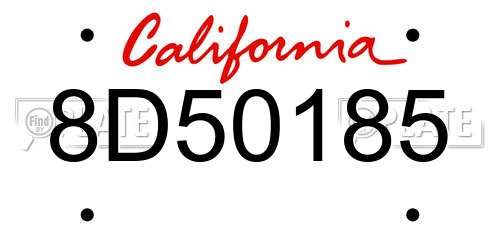 8D50185 California License Plate