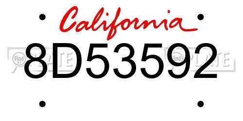 8D53592 California License Plate