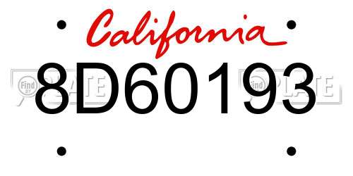 8D60193 California License Plate