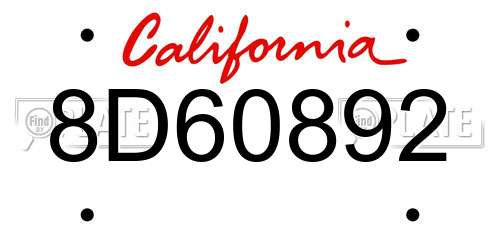 8D60892 California License Plate