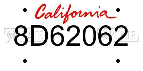 8D62062 California License Plate