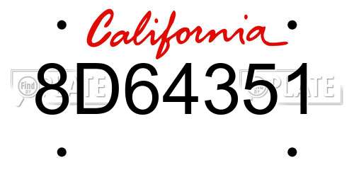 8D64351 California License Plate