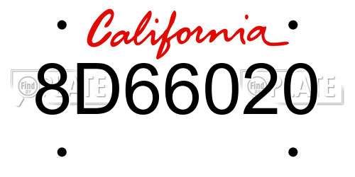 8D66020 California License Plate