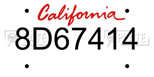 8D67414 California License Plate