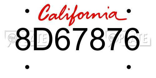 8D67876 California License Plate