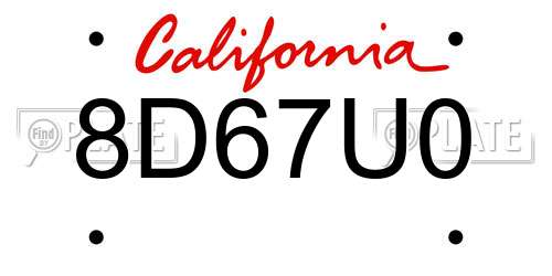 8D67U0 California License Plate
