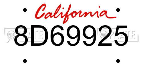 8D69925 California License Plate