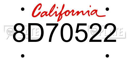 8D70522 California License Plate