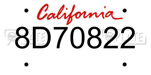 8D70822 California License Plate
