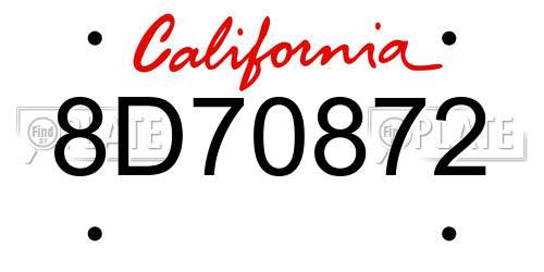 8D70872 California License Plate
