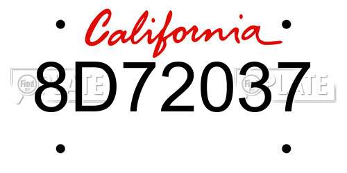 8D72037 California License Plate