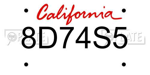 8D74S5 California License Plate