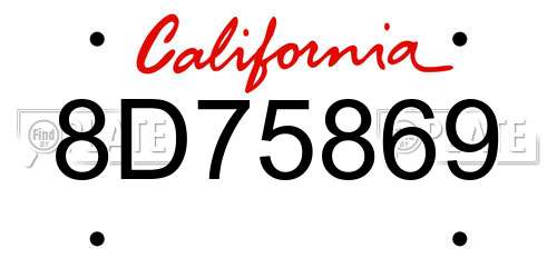 8D75869 California License Plate