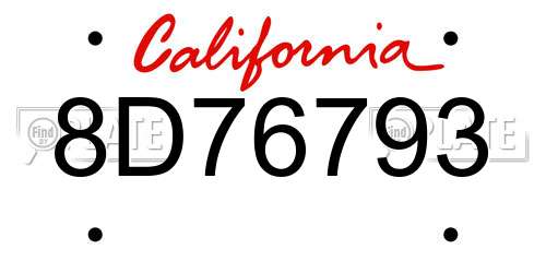 8D76793 California License Plate