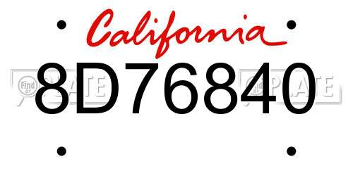 8D76840 California License Plate