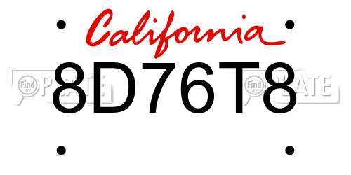 8D76T8 California License Plate