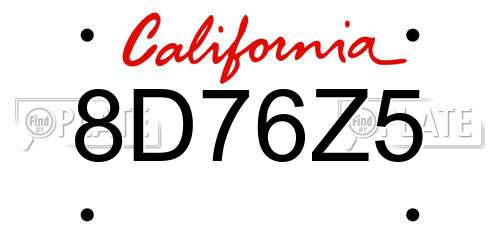 8D76Z5 California License Plate
