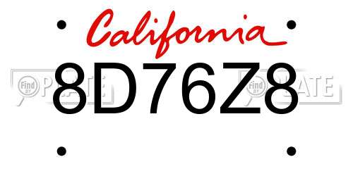 8D76Z8 California License Plate